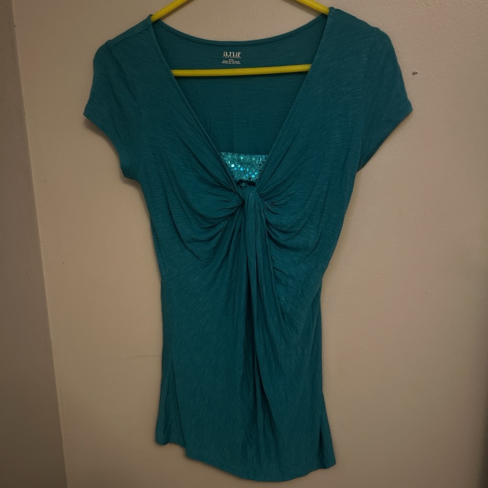 a.n.a Teal Gathered Front Blouse